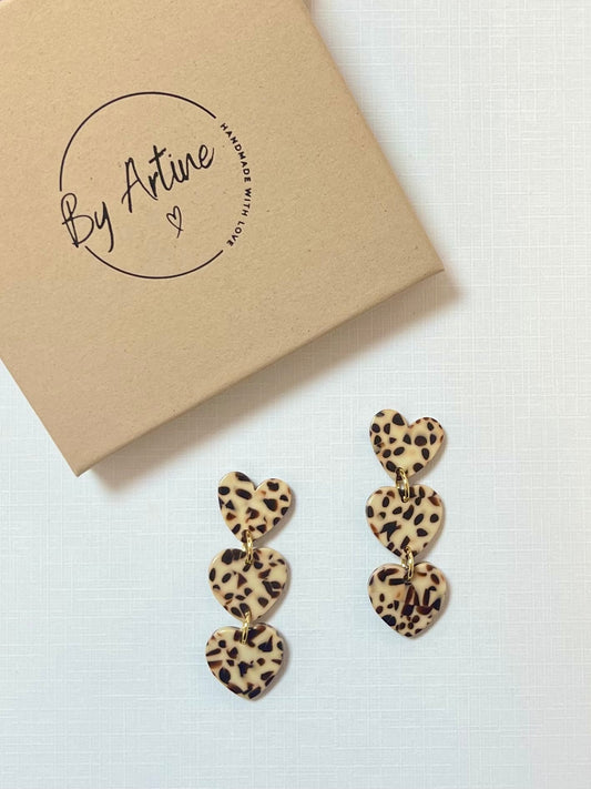 Boucles d'oreilles - Moka - coeurs en trio