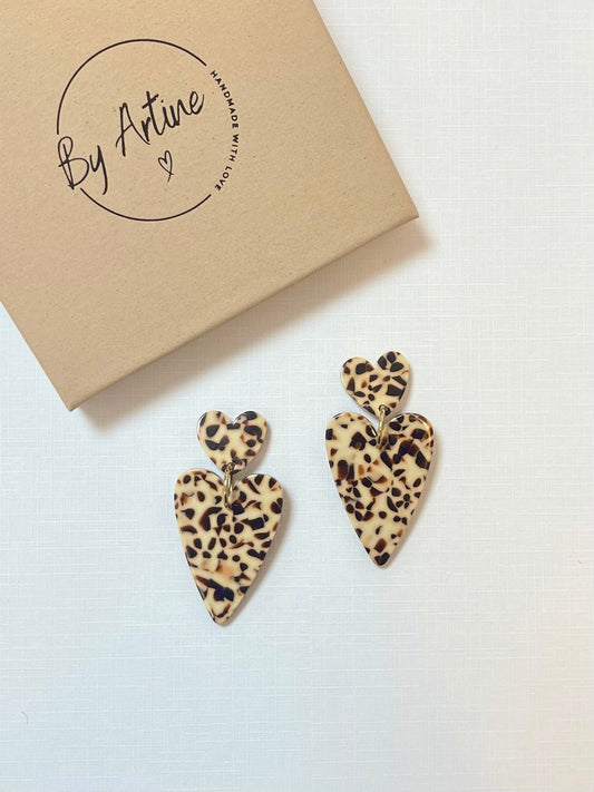 Boucles d'oreilles - Moka - coeurs en duo