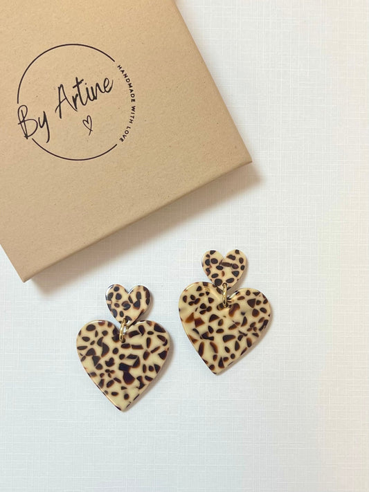 Boucles d'oreilles - Moka - duo de cœurs