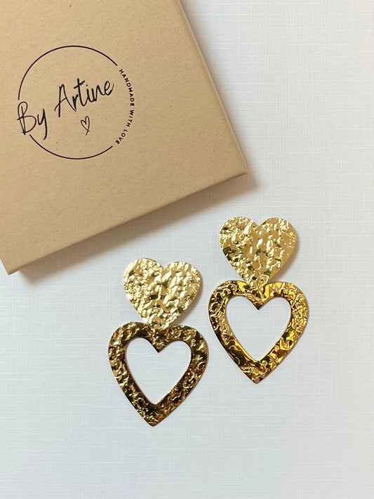 Boucles d'oreilles - Ephémères - Duo coeurs martelés