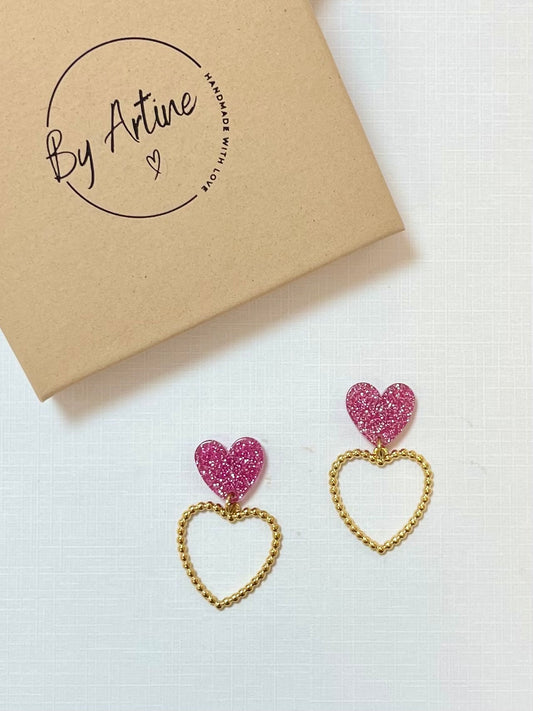 Boucles d'oreilles - Octobre Rose - Coeurs dorés