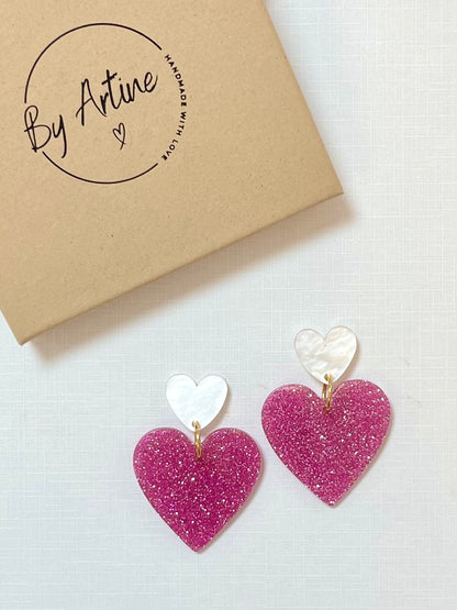 Boucles d'oreilles - Octobre Rose - Coeurs en duo big