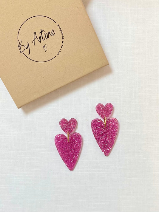 Boucles d'oreilles - Octobre Rose - Coeurs en duo