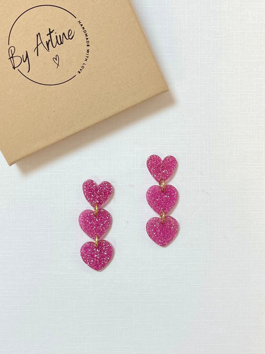 Boucles d'oreilles - Octobre Rose - Coeurs en trio