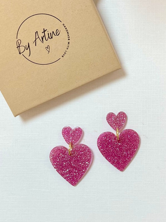 Boucles d'oreilles - Octobre Rose - Coeurs en duo big