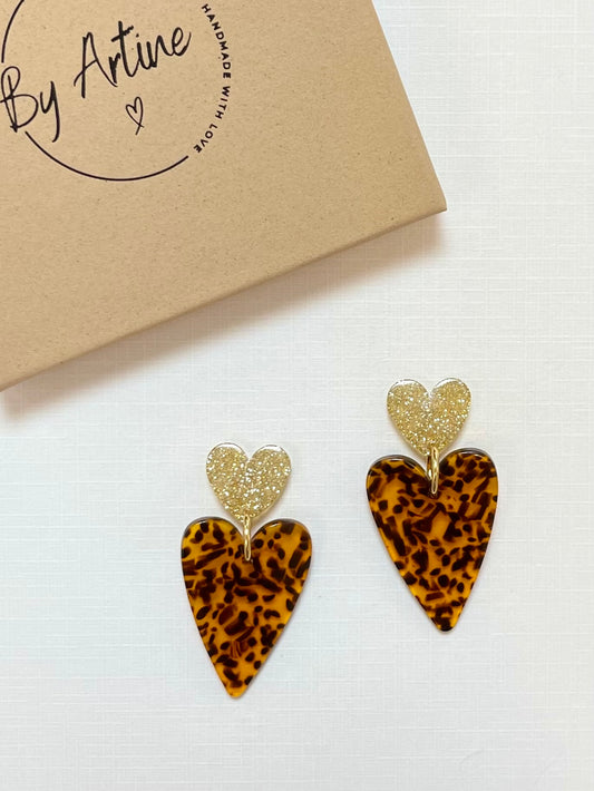 Boucles d'oreilles - Graou - coeurs en duo paillettes