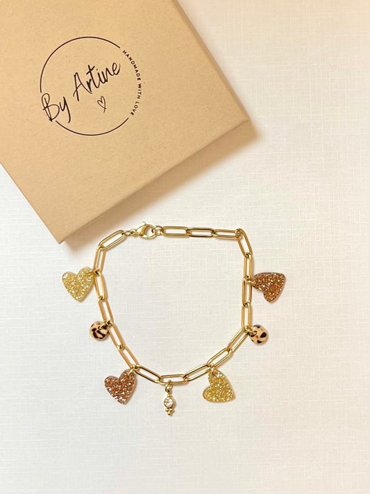 Bracelet - Moka - coeurs à paillettes