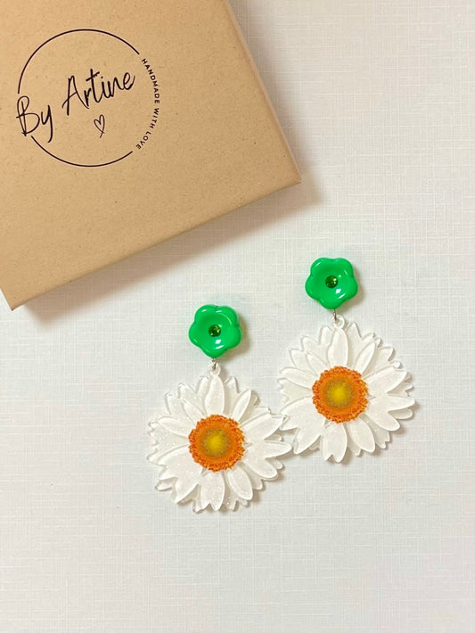 Boucles d'oreilles - Marguerites blanc/vert BY ARTINE
