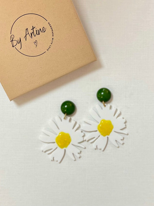 Boucles d'oreilles - Marguerites coeur pailletté BY ARTINE