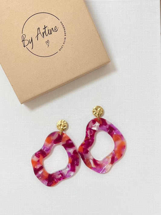 Boucles d'oreilles - Géométriques marbrées violet/orange BY ARTINE