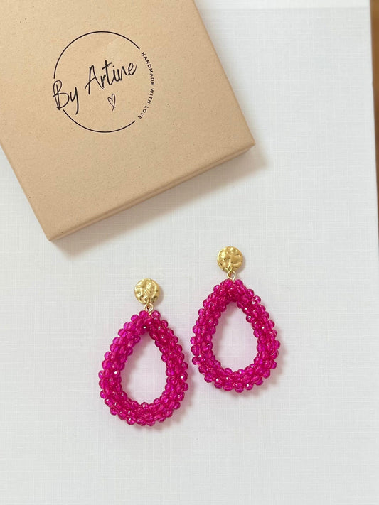 Boucles d'oreilles - Grandes gouttes perlées fuchsia BY ARTINE