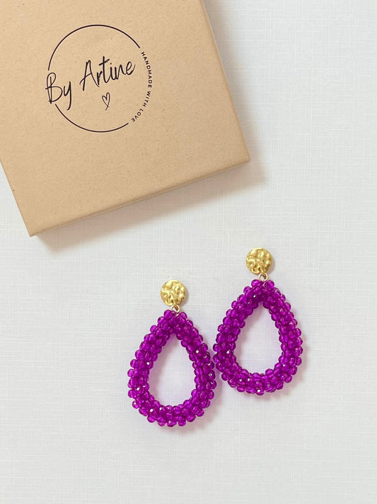 Boucles d'oreilles - Grandes gouttes perlées violet BY ARTINE